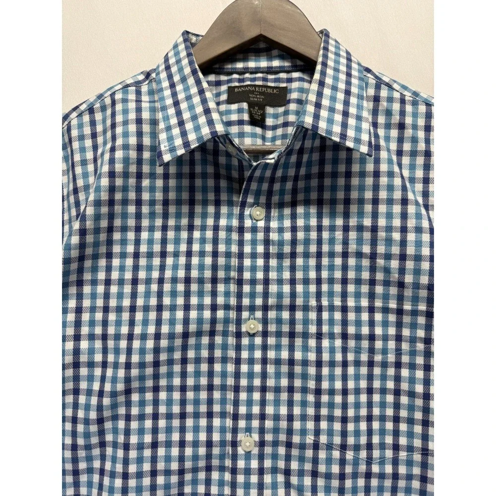 Banana Republic Dress‎ Shirt Mens M 15-15.5 Multi Tartan Plaid Non Iron Slim Fit